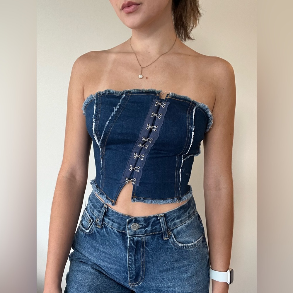 Urban Outfitters Asymmetrical Denim Tube Top